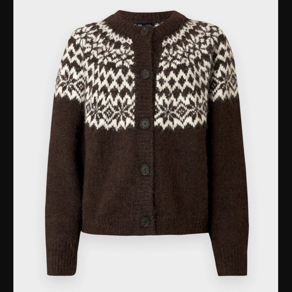 NWT Fuzzy Fair Isle Cardigan Sweater in Brown - Picture 13 of 15